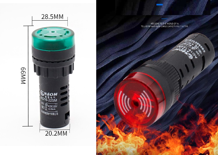 Đèn báo có còi phi 22-  đèn báo pha có còi 220v