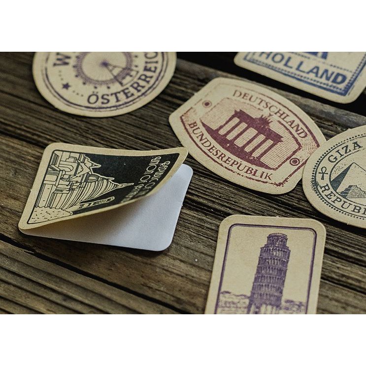 Bộ 46 Sticker Tem Thư Kỳ Quan Thế Giới E60