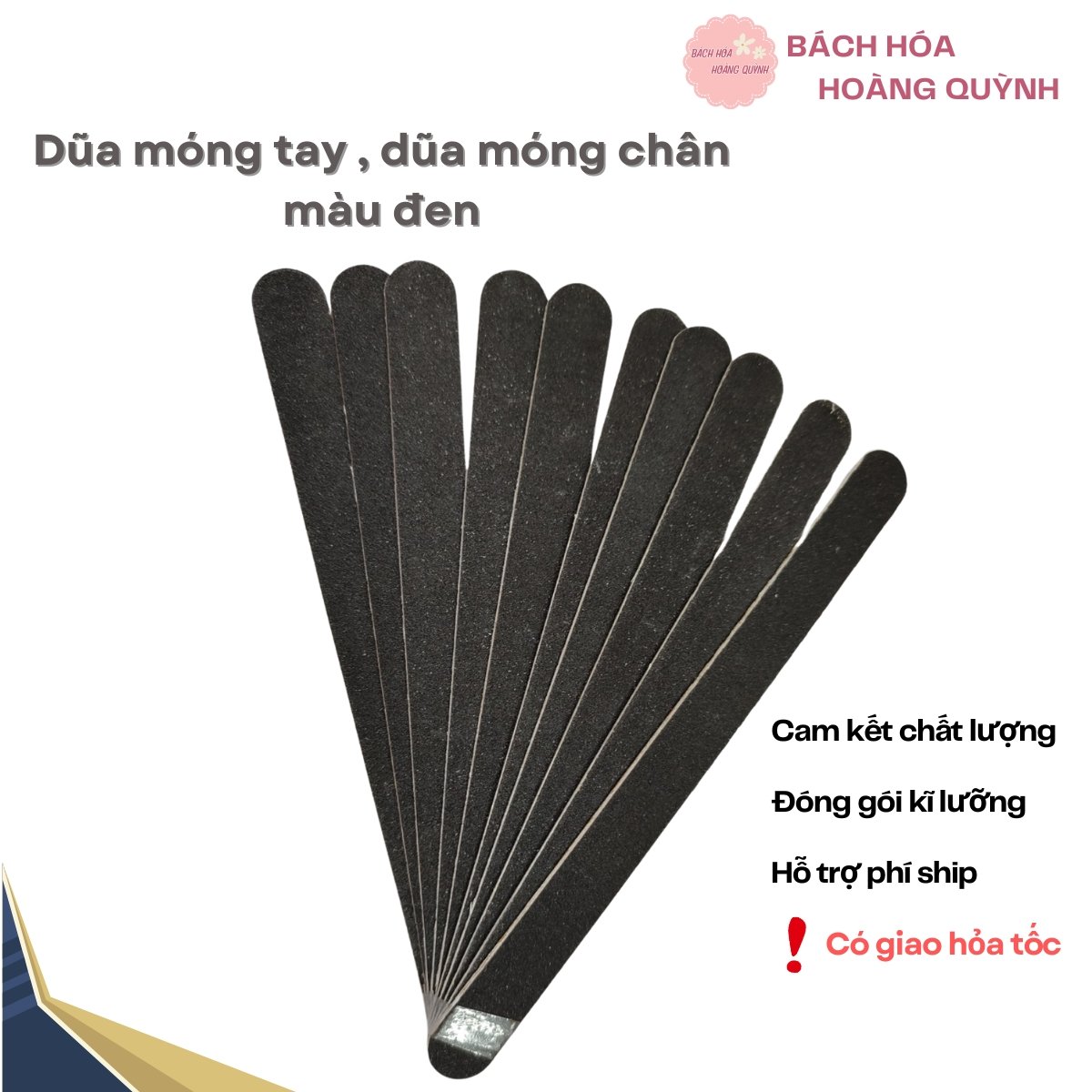 Combo 10  cây dũa móng tay,móng chân 2 mặt màu đen.