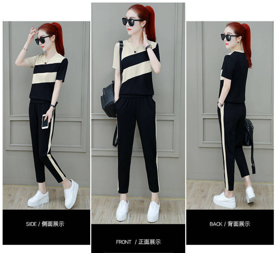 Đồ bộ nữ 💖 Đồ bộ thun thể thao nữ, quần lửng áo cộc tay không cổ, thân áo phối 2 màu