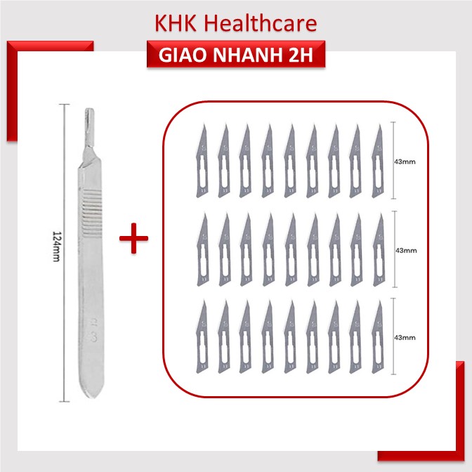Cán dao mổ số 3 kèm 30 lưỡi dao Doctor số 11 (Ấn Độ)