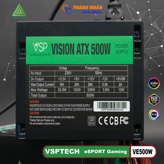 Nguồn VSPTECH eSPORT GAMING LED VE500W New 100%