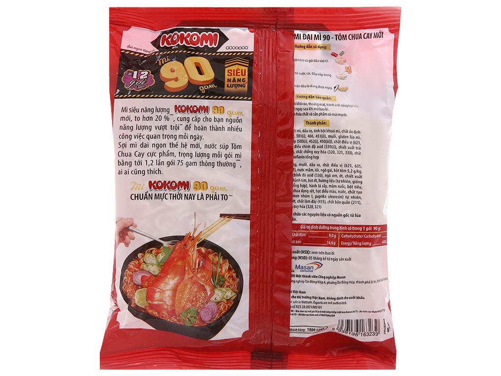 mì  ăn liền Kokomi 90 tôm chua cay 90g(thùng 30 gói)