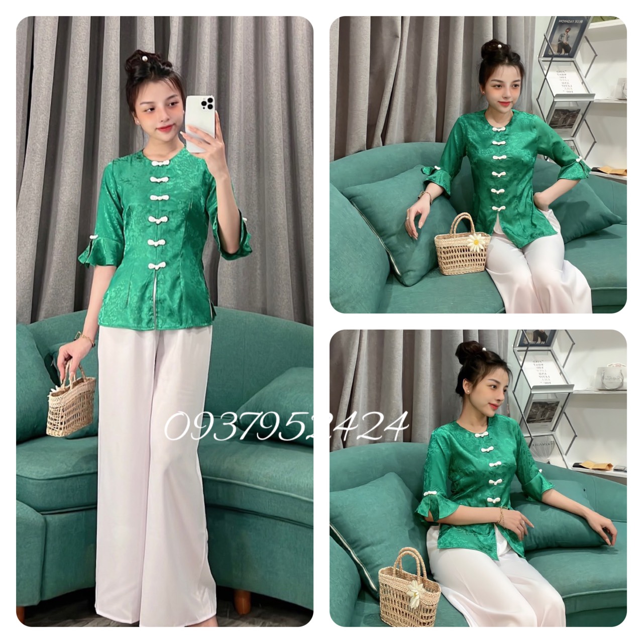 ÁO BÀ BA LỤA GẤM TAY XÒE