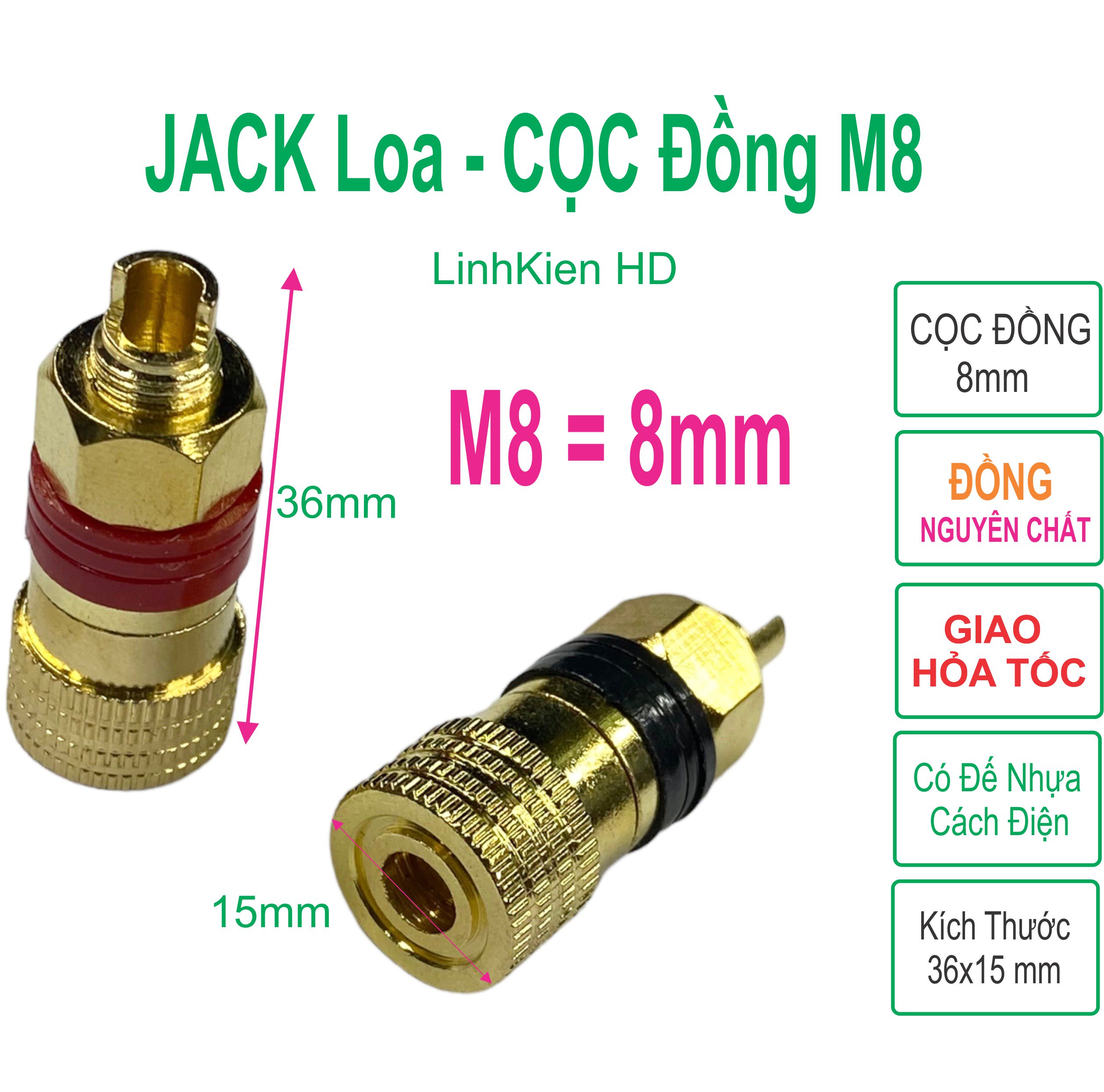 Jack loa m8 8mm 200a cốt đồng , cọc đồng m8 lắp bình pin acquy - linhkien hd