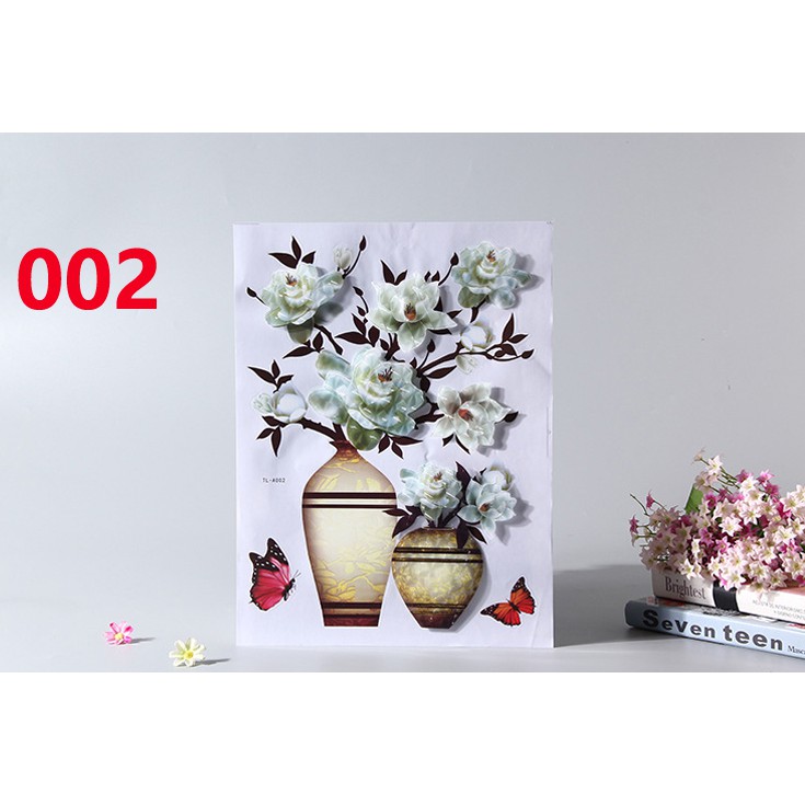Decal Bình Hoa 3D Hoa nổi Decal Dán Trang Trí Tường,Tủ Lạnh,Kính Loại 1