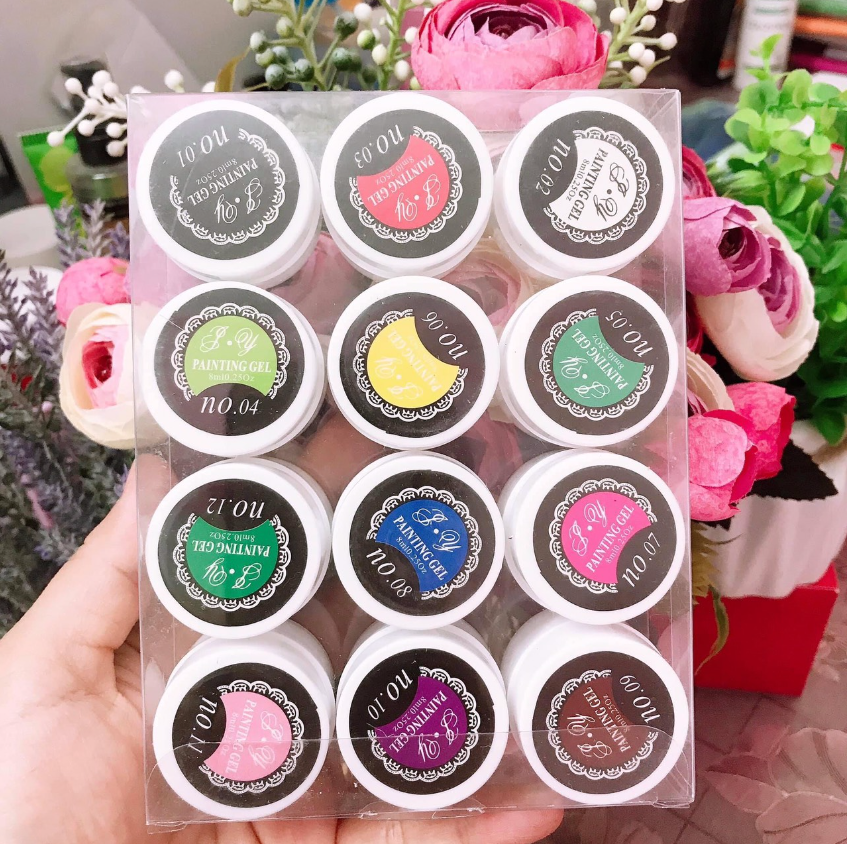 Gel vẽ nail, set 12 hũ gel vẽ móng màu siêu đẹp.