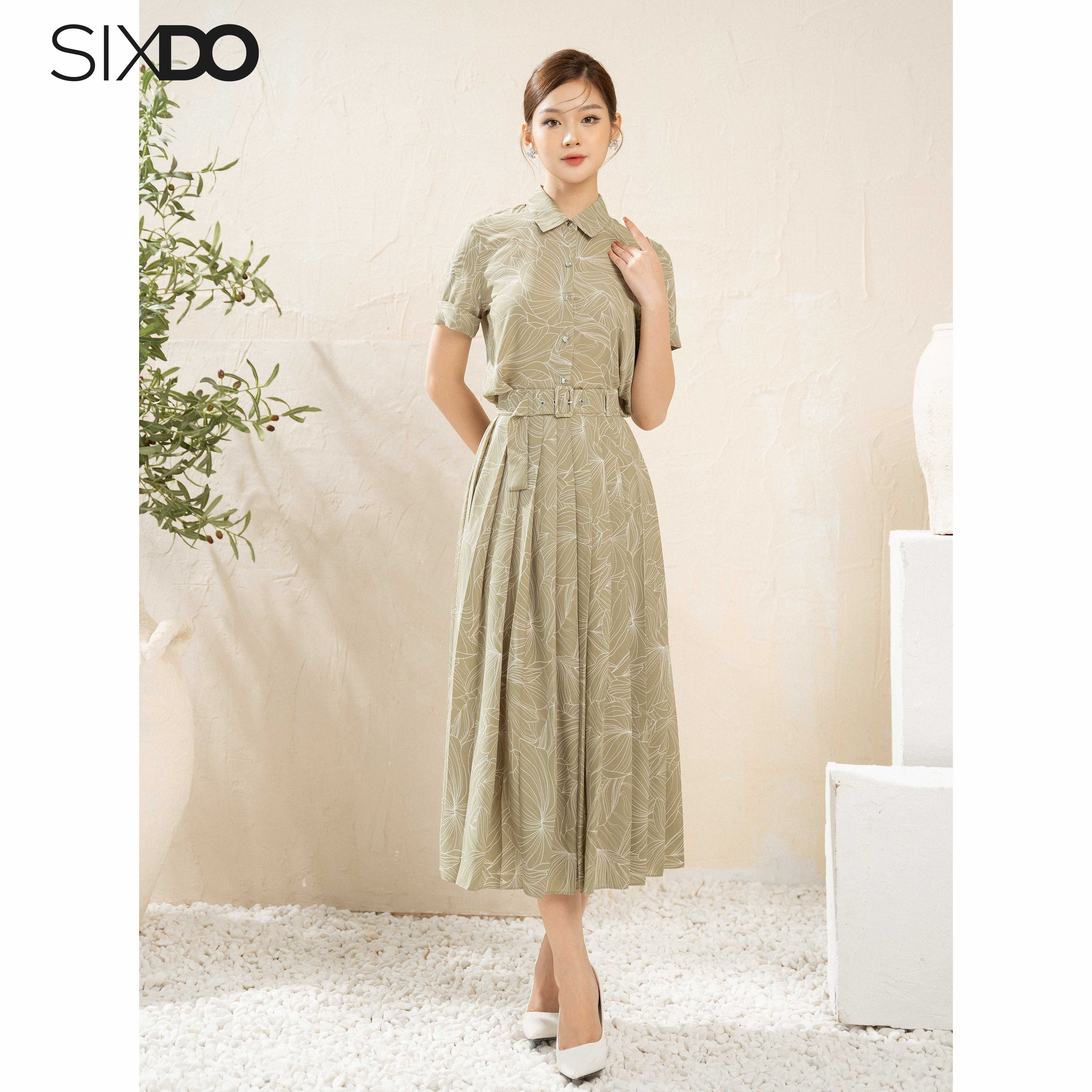 Chân váy chiffon hoa xếp ly SIXDO