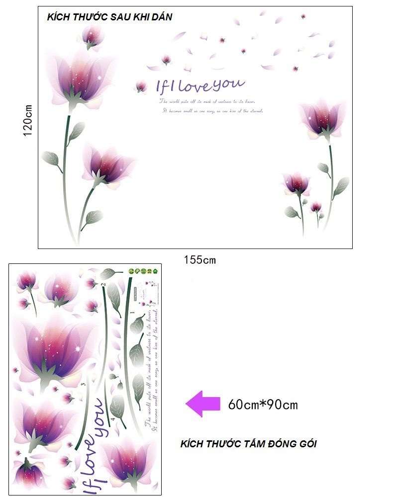 [HCM]DECAL DÁN TƯỜNG HOA PHA LÊ TÍM VÀ CÔ BÉ ĐÁNH ĐÀN