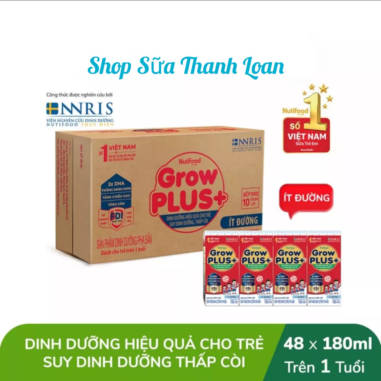 (HSD T1-2025) Thùng 48 Hộp SBPS Nutifood GROW PLUS SDD Ít Đường 180ml Đỏ.