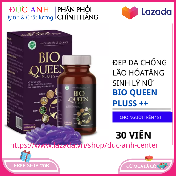 Viên uống đẹp da giảm lão hóa Bio Queen Pluss ++ hộp 30 viên , tăng cường nội tiết tố nữ