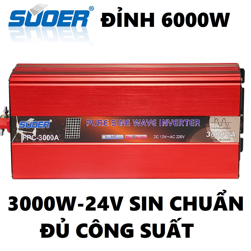 Bộ đổi điện sin chuẩn Suoer 3000w 24V sang 220V - FPC-3000B ĐÚNG CÔNG SUẤT
