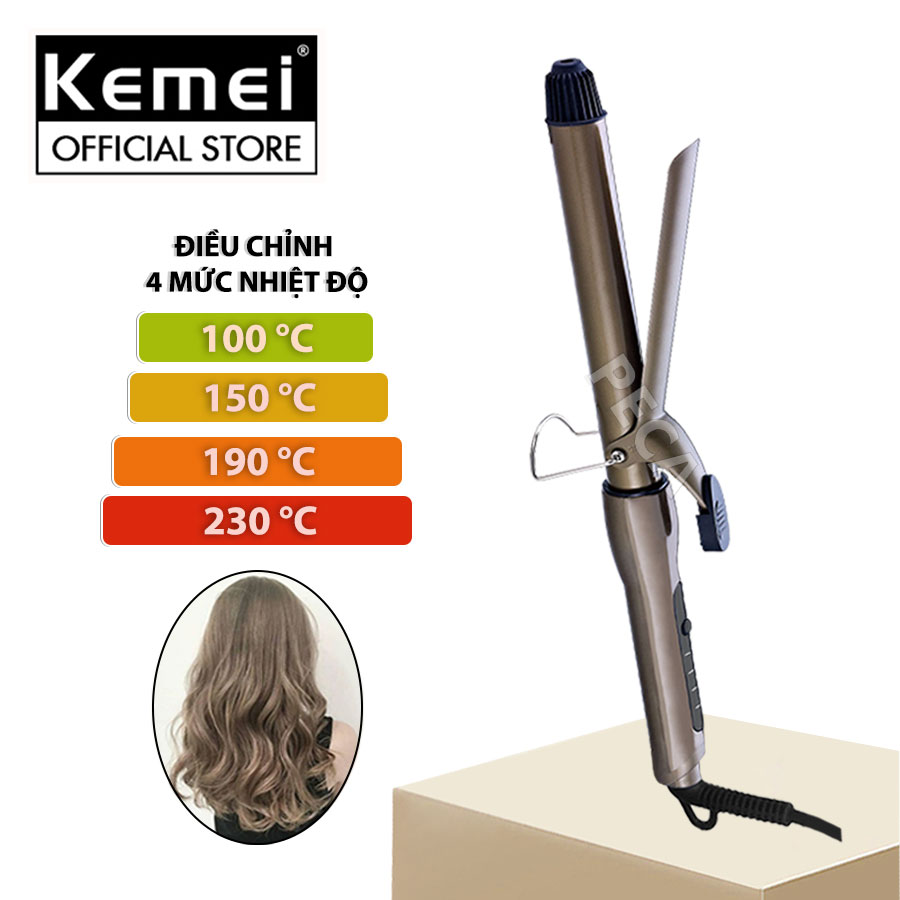 Máy uốn tóc Kemei KM-9942 điều chỉnh 4 mức nhiệt dây điện xoay 360 độ thích hợp tạo nhiều kiểu tóc uốn xoăn bồng bềnh - Hàng chính hãng
