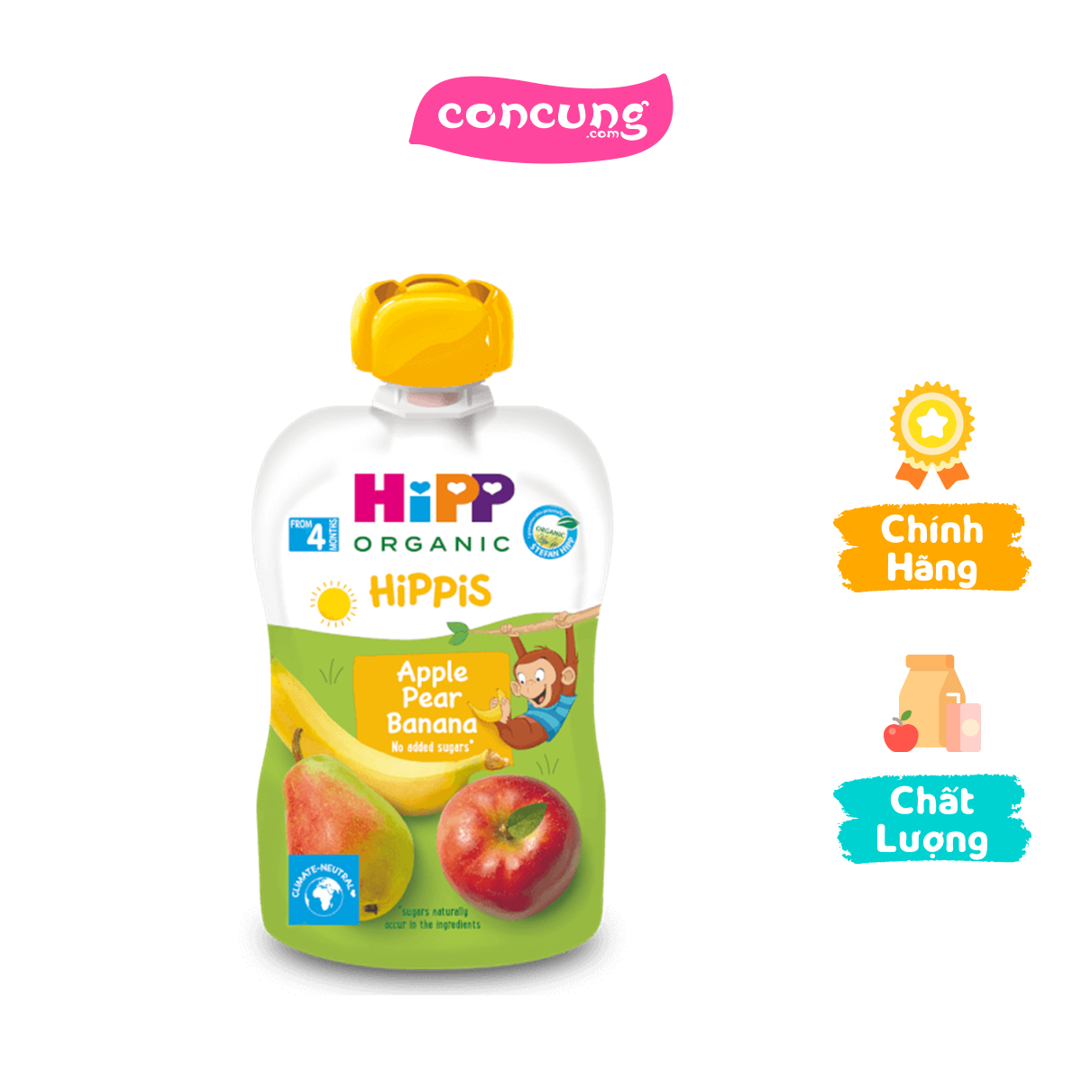 Dinh dưỡng 100% trái cây nghiền hữu cơ HiPPiS Organic (Táo, Lê, Chuối)