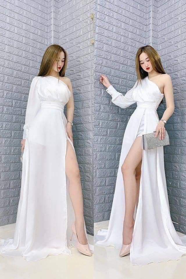 [HCM]Đầm Maxi Lệch Vai Xẻ Tà Sang Trọng
