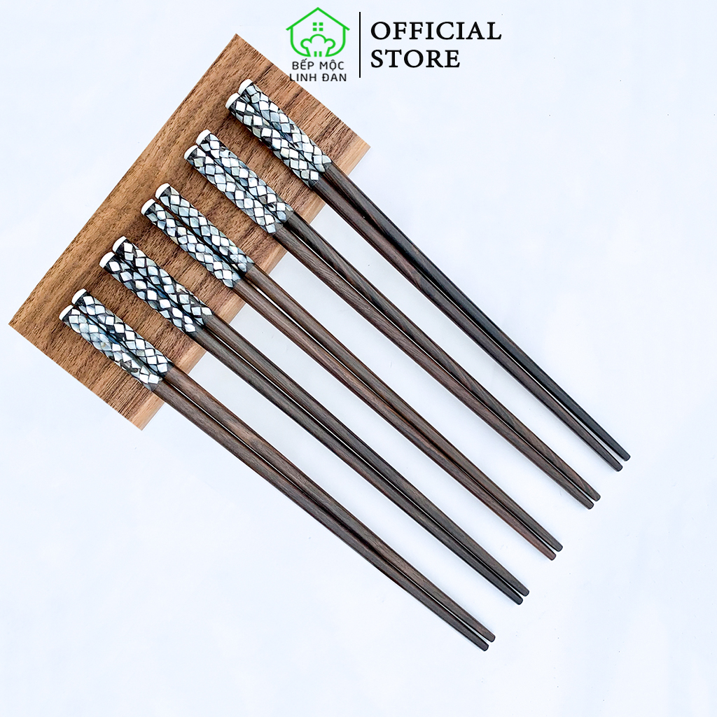 Đũa mun sọc khảm xà cừ hình vảy rồng hahanco bộ 05 đôi