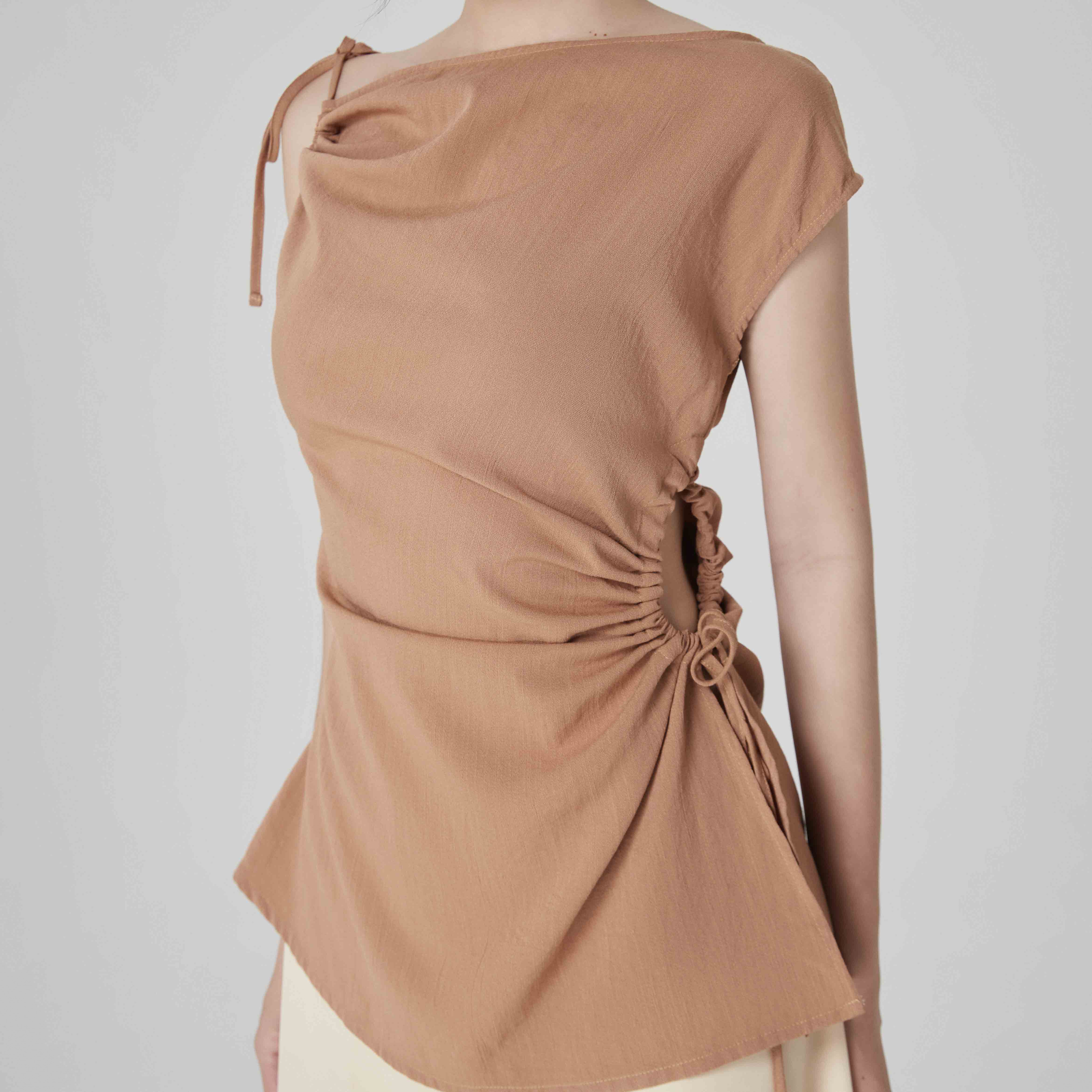 Áo Maybi kiểu ôm linen thun phối rút dây