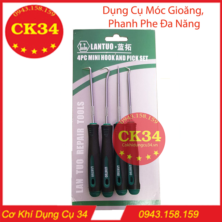 Bộ móc nạy phớt kéo lò xo, móc Gioăng, phanh phe 4 PC