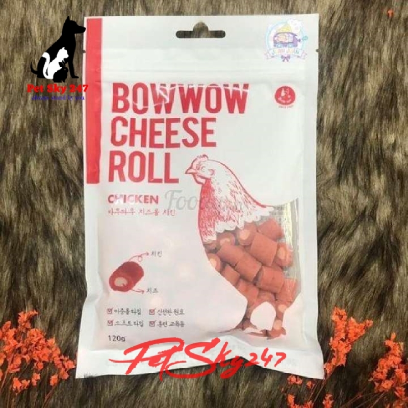 Bánh Thưởng Phô Mai Cuộn Thịt Gà Bowwow Gói 120Gram
