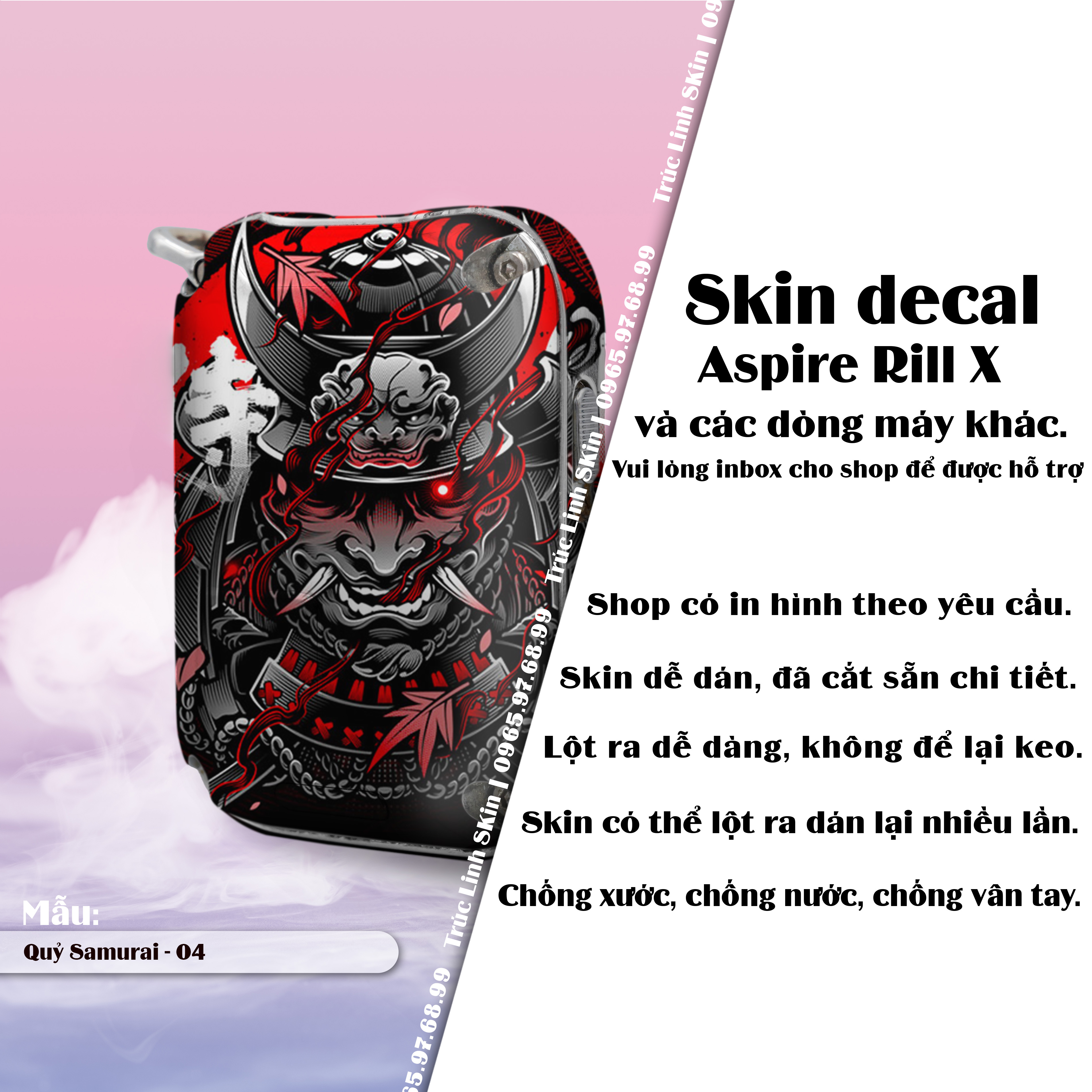 Miếng dán skin cho Riil X mẫu Quỷ Samurai 04