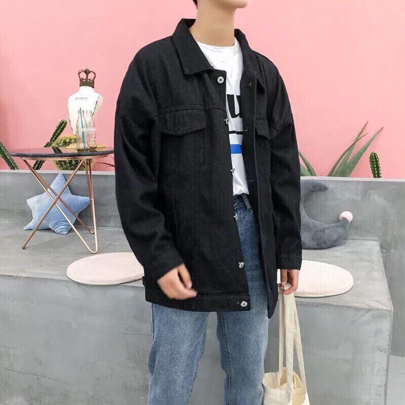 Áo khoác jean nam màu đen trơn 2