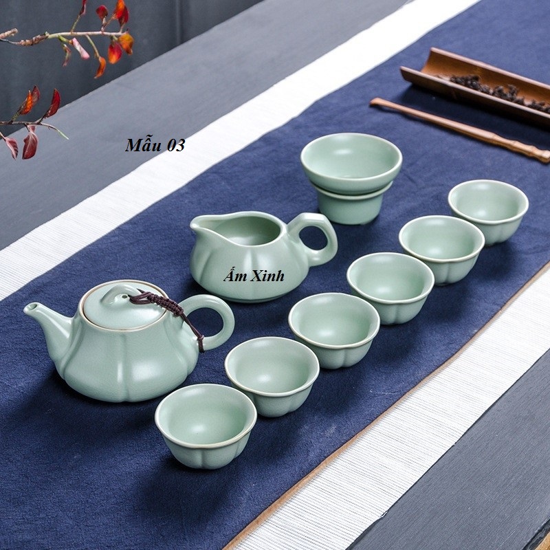 Bộ ấm trà sứ men xanh cao cấp