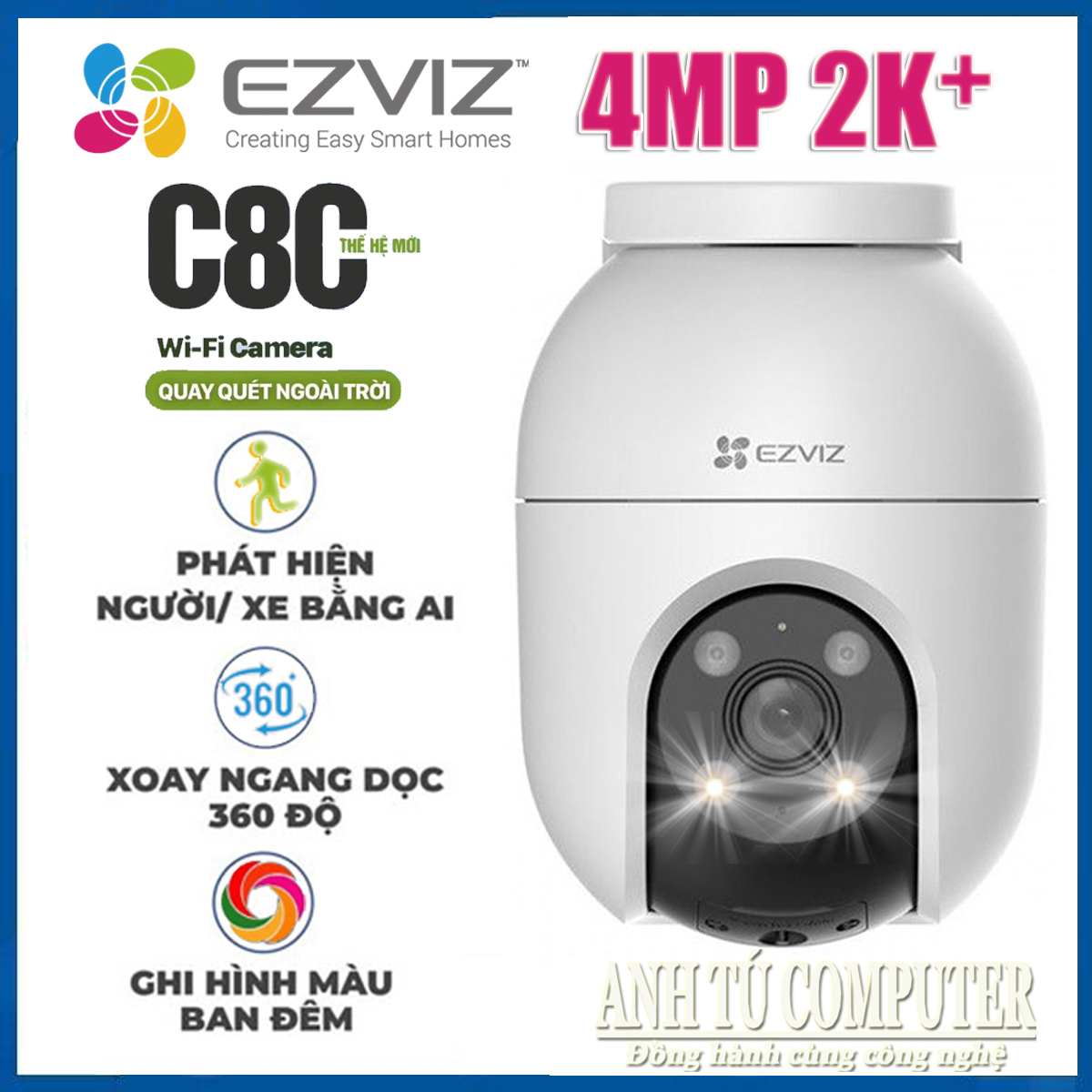 Camera WiFi EZVIZ C8C 2K+ 4MP, quay quét thông minh