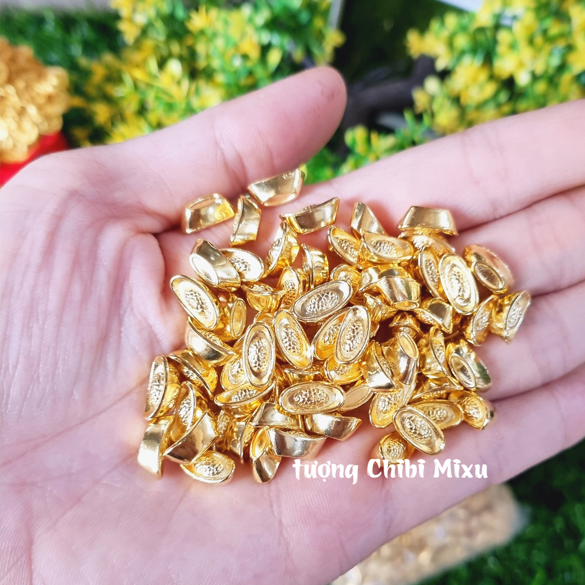 Combo 100 thỏi vàng Thần Tài kim loại size nhí 11x5x4mm