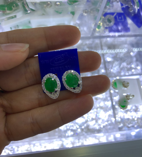 [HCM]Bông tai nữ bông tai cẩm thạch sang trọng cao cấp Trang Sức Bạc 925 (Mặt xanh)