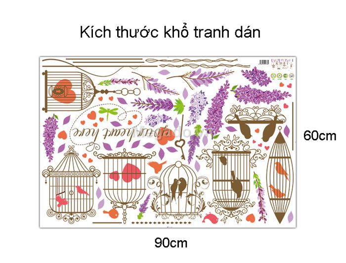 [HCM]DECAL DÁN TƯỜNG LỒNG CHIM TRÁI TIM ĐỎ