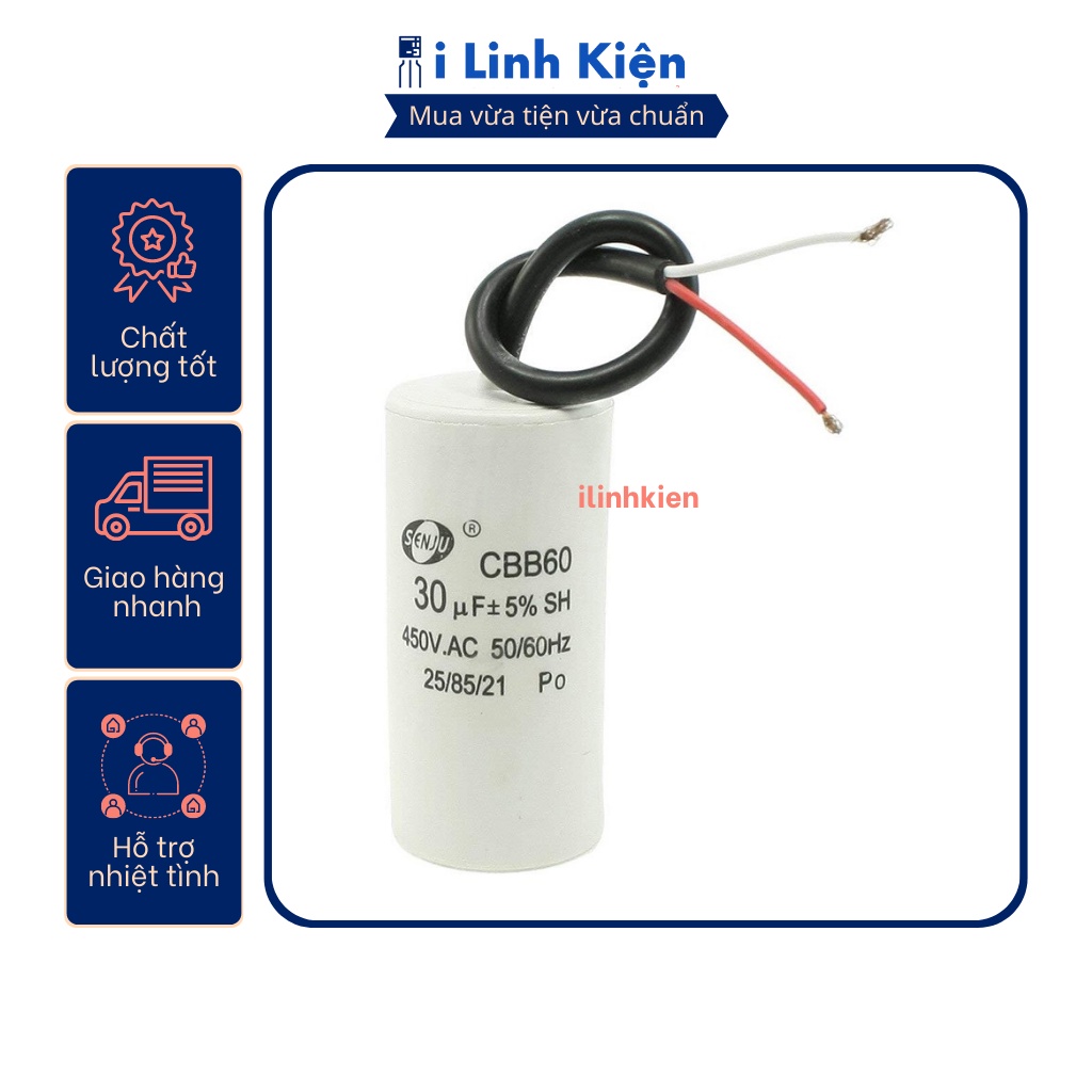 Tụ khởi động 450v 10uf-80uf cbb60 senju trắng