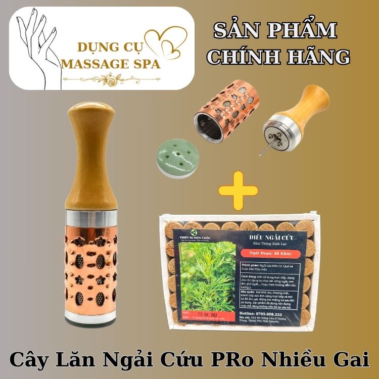 Dụng cụ cây lăn ngải cứu bằng đồng ngọc bích tặng kèm 1 ngải đoạn 48 khúc diện chẩn thân tâm