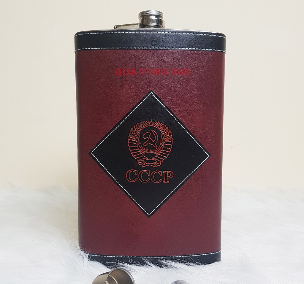 Bình inox đựng rươu bọc da đỏ 2 lít (64oz)