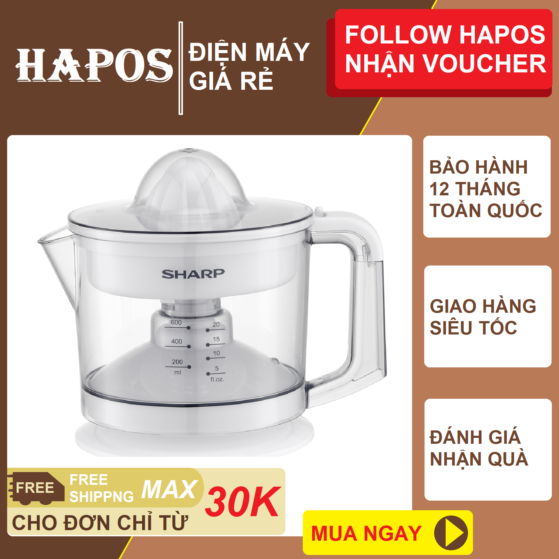 Máy Vắt Cam SHARP EJ-J256-WH - Bảo Hành 12 Tháng