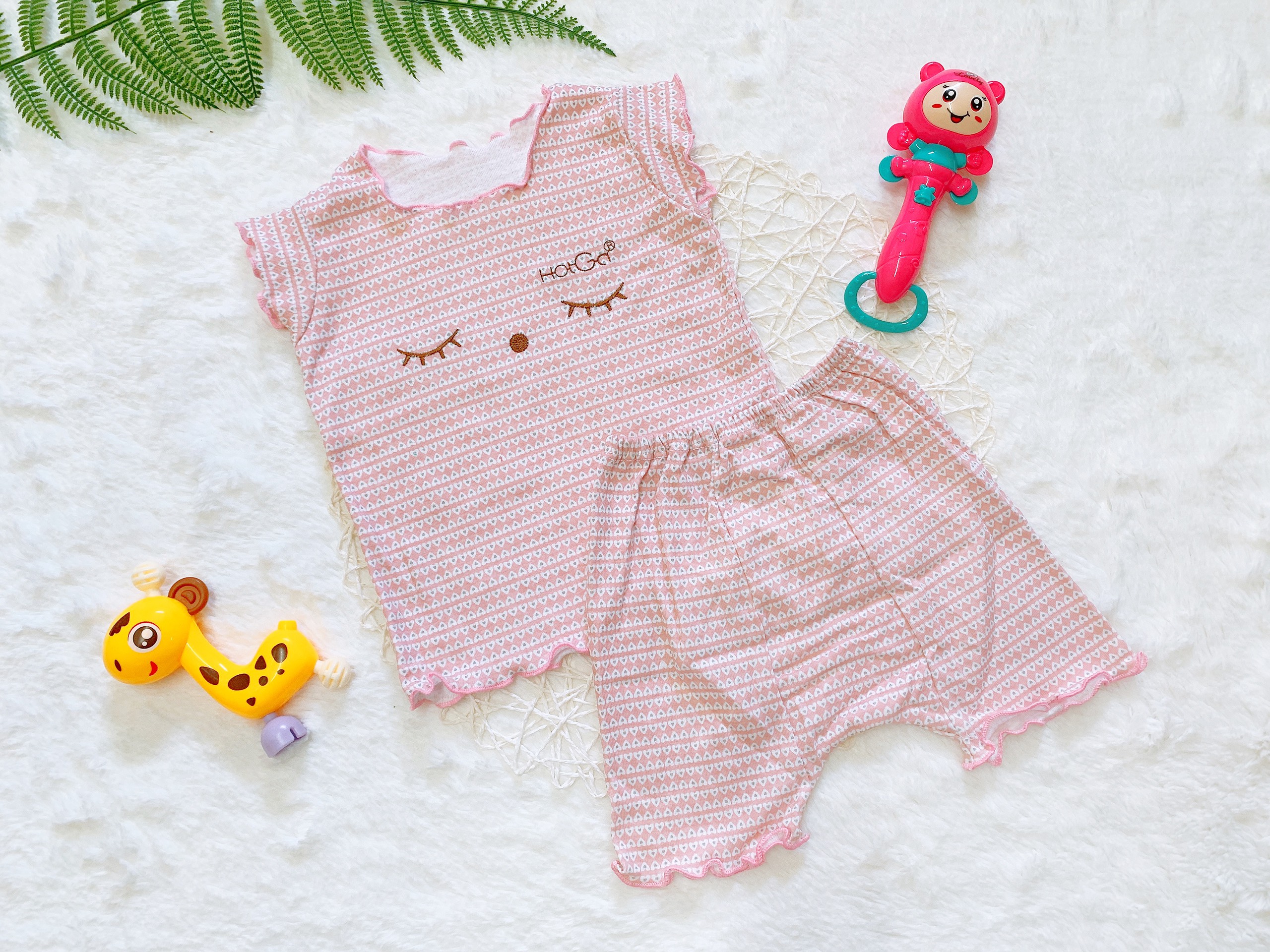 (4-8kg) 1 Bộ thun mát đùi lửng bé gái, chất đẹp HotGa