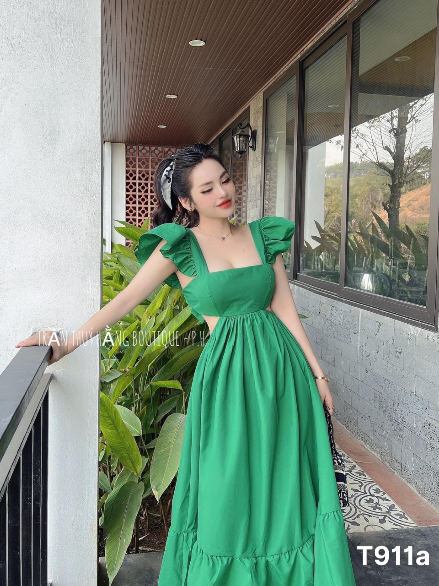 Đầm maxi đi biển dáng dài cánh tiên khoét eo gợi cảm chất liệu voan chingfon T1001