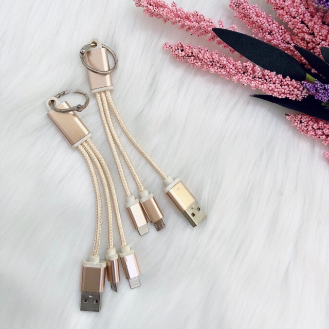 Cáp sạc 3 đầu móc khóa ngắn