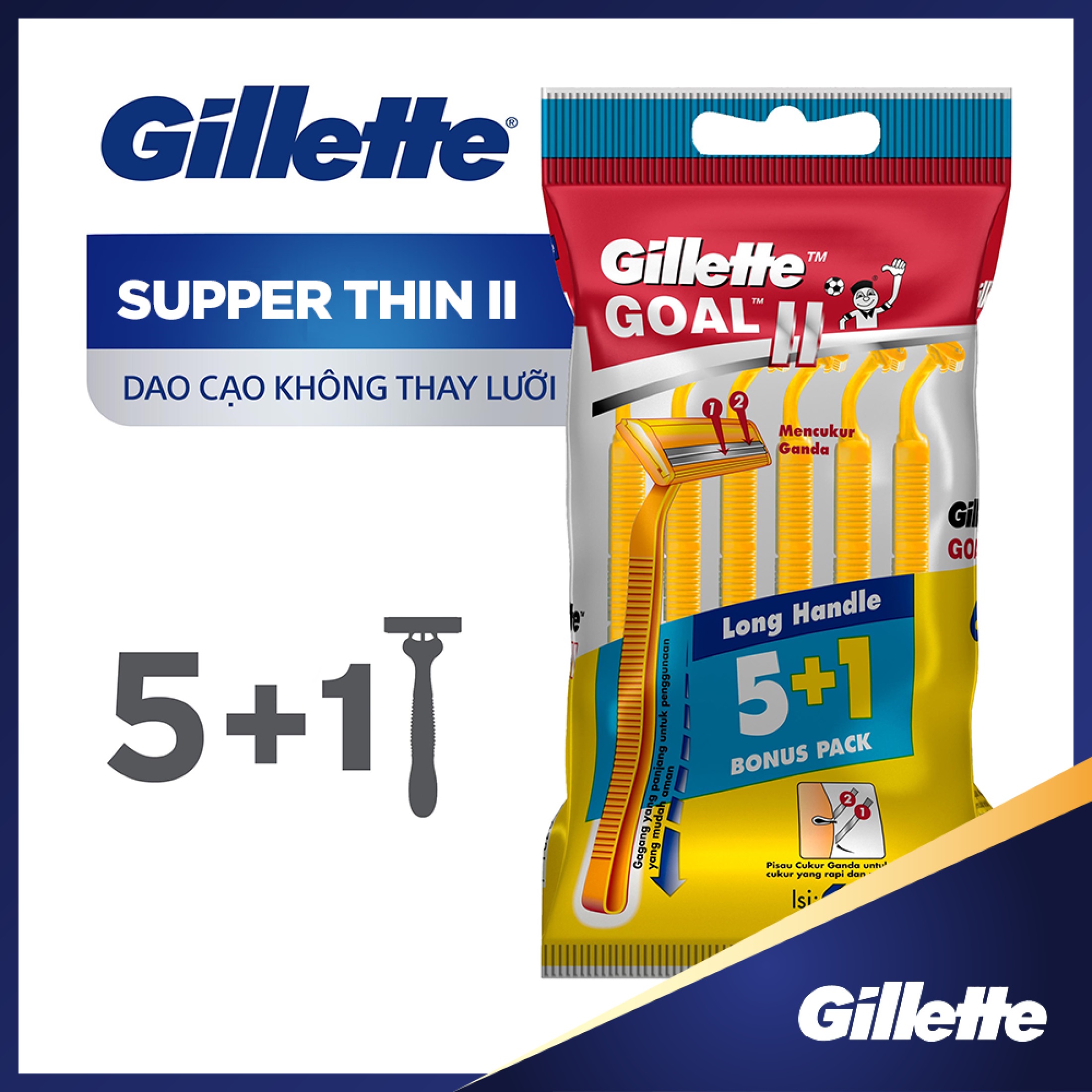 [HCM ship 2h] Combo 3 Gói Dao Cạo Râu Gillette Superthin Cán Vàng (Gói 5+1)