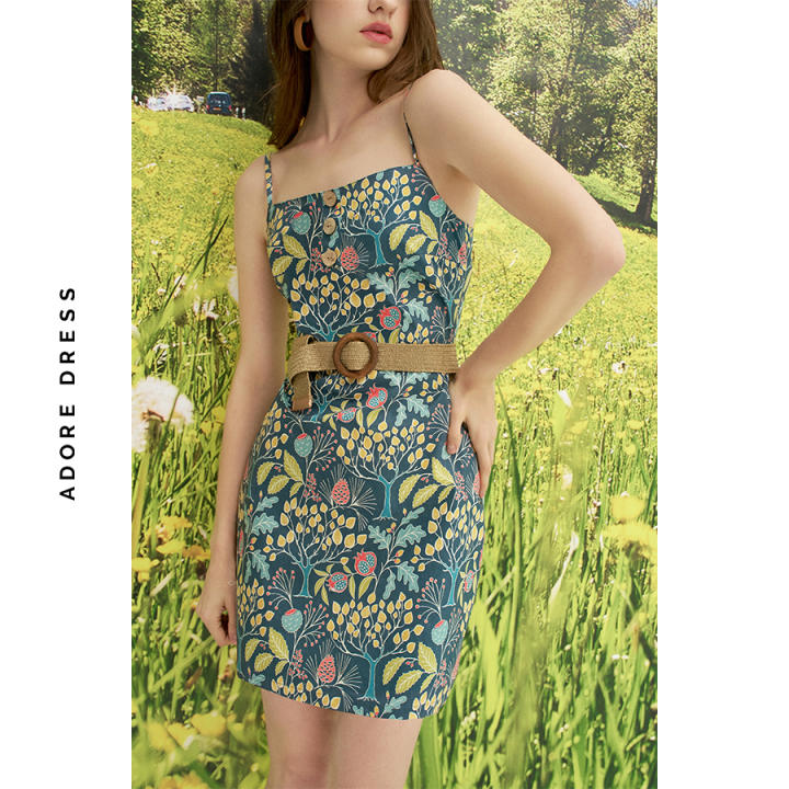 Đầm 2 dây thô họa tiết quả lựu kèm belt 411DR6007 ADORE DRESS - Hình ảnh 7