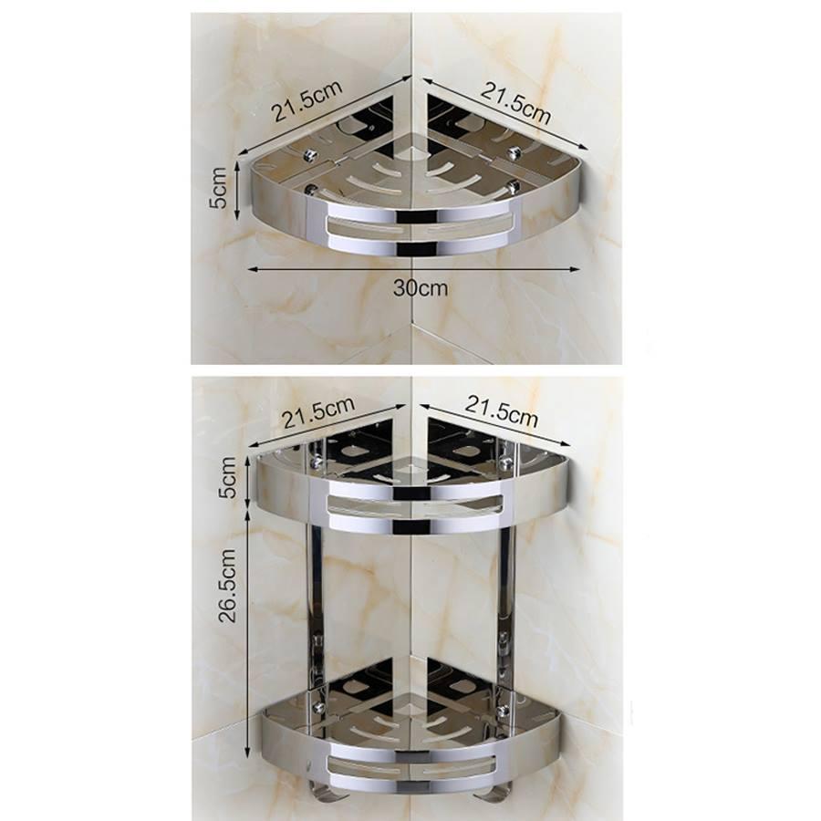 sáng bóng chắc chắn - kệ góc nhà tắm 2 tầng inox 304 chịu lực cao