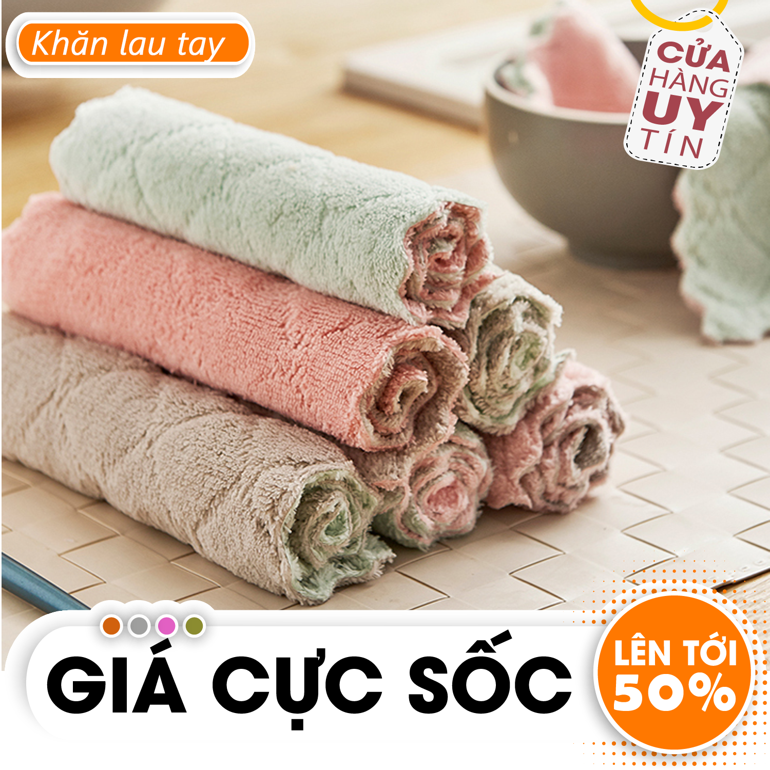 [Bán sỉ combo 2-5-10] Khăn lau tay nhà bếp đa năng - Siêu thấm nước - Khăn lau đa năng 2 màu, Khăn lau tay