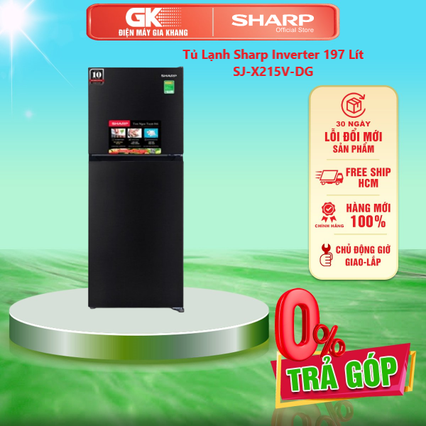 Tủ lạnh sharp inverter 197 lít sj-x215v-dg - - thiết kế mới, phù hợp với không gian bếp có diện tích nhỏ gọn - giao hàng toàn quốc - freeship hcm