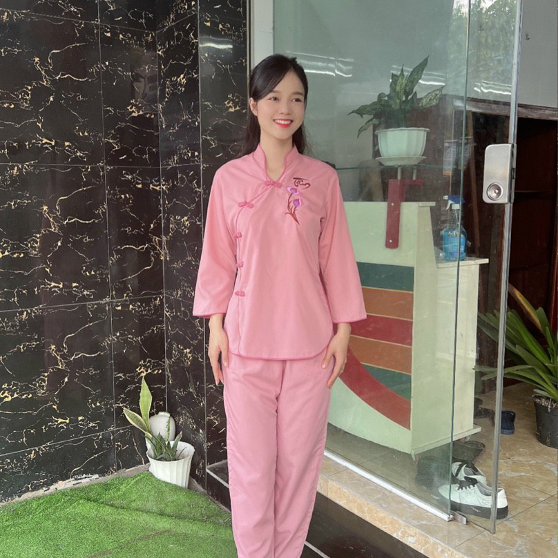 Trang phục truyền thống, Bộ đồ mặc nhà Quần Áo nữ Phật Tử, Đồ Lam Phật Đi Chùa thêu hoa văn mẫu Z22B
