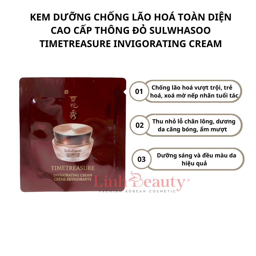 Combo 5/10/30 Gói Kem dưỡng thông đỏ chống lão hóa Sulwhasoo Timetreasure Invigorating Cream 1ml