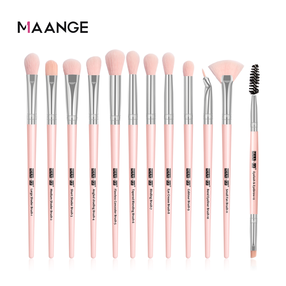 Bộ cọ trang điểm 12 cái Maange mới màu đen được làm chất liệu nhựa và tóc tổng hợp chất lượng cao an toàn không gây độc hại - INTL