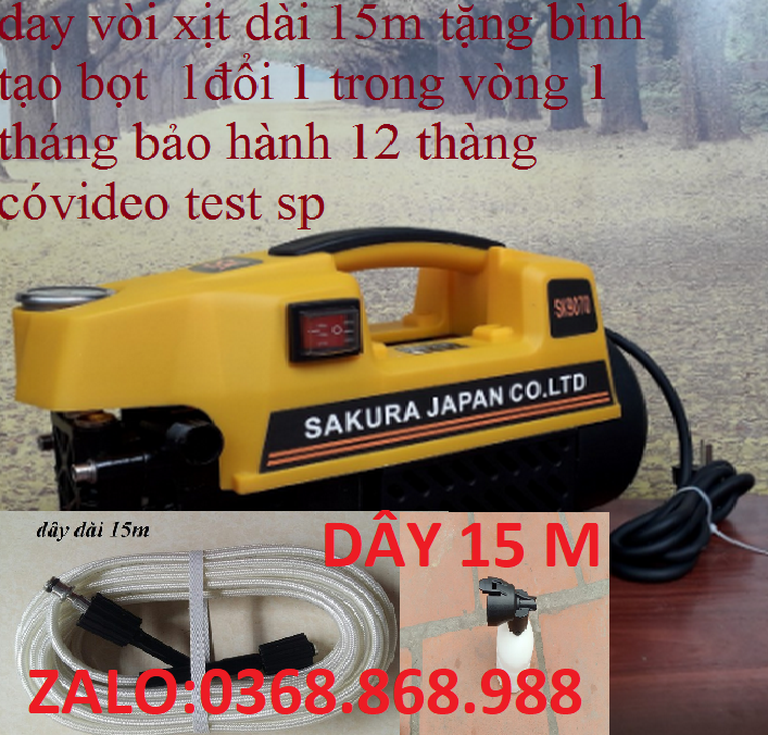 Máy rửa xe sakura-2500W-lõi đồng-tặng bình tạo bọt