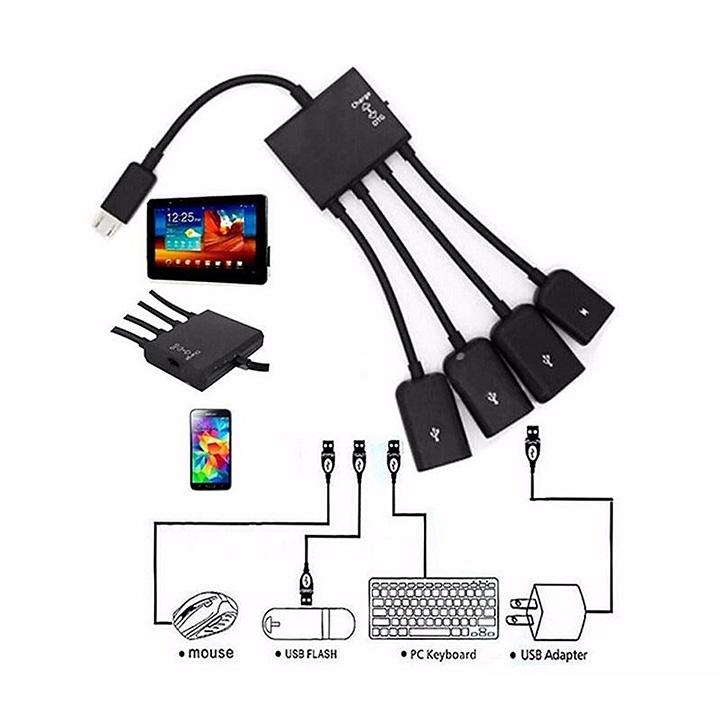 Cáp OTG 4 Đầu Chuyển Cho Android, Từ MicroUSB Sang USB