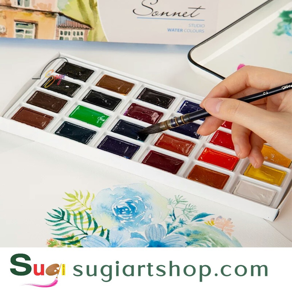 Màu nước sonnet 24 màu và hộp gỗ