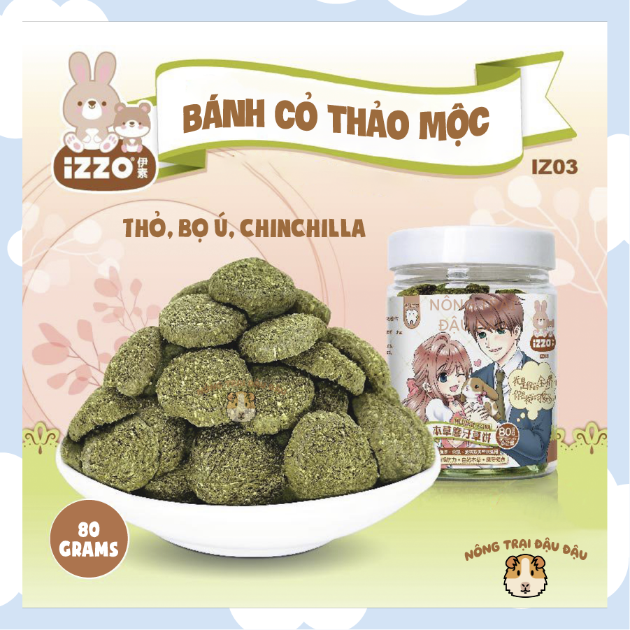 Bánh Cỏ Thảo Mộc Izzo Cho Thỏ, Bọ Ú, Chinchilla 80g - IZ03