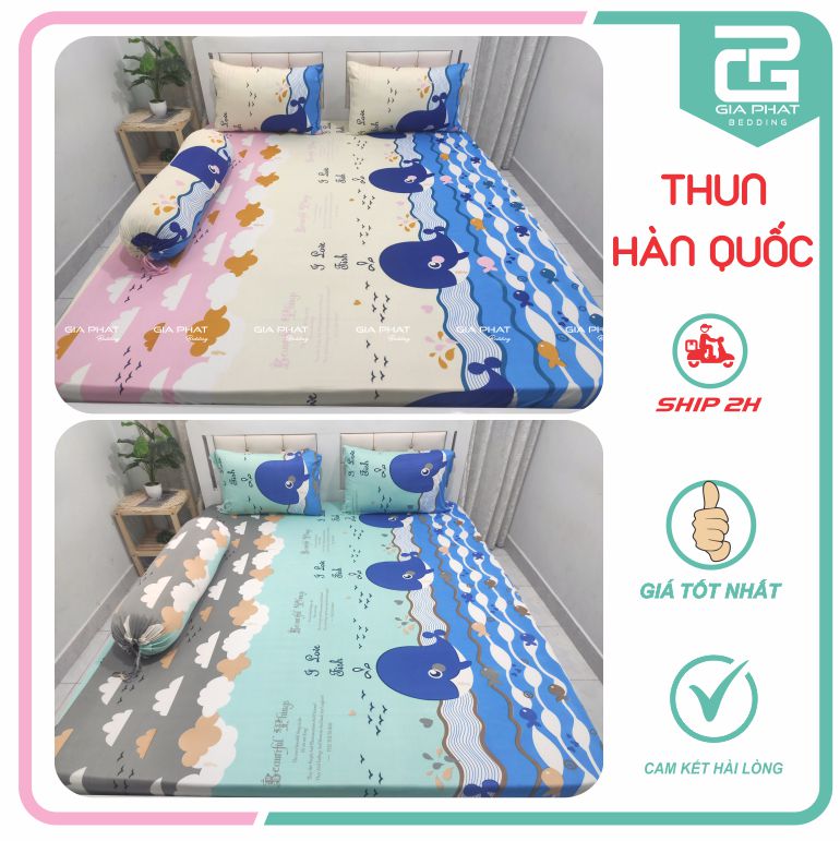 Bộ ga giường Thun Lạnh Hàn Quốc 4 món  (1 ga bọc + 2 vỏ gối nằm + 1 vỏ gối ôm)